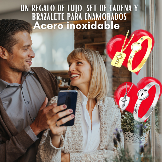 PRODUCTO EXCLUSIVO SET DE JOYERIA AMOR VERDADERO: CADENA + PULSERA ACERO INOXIDABLE